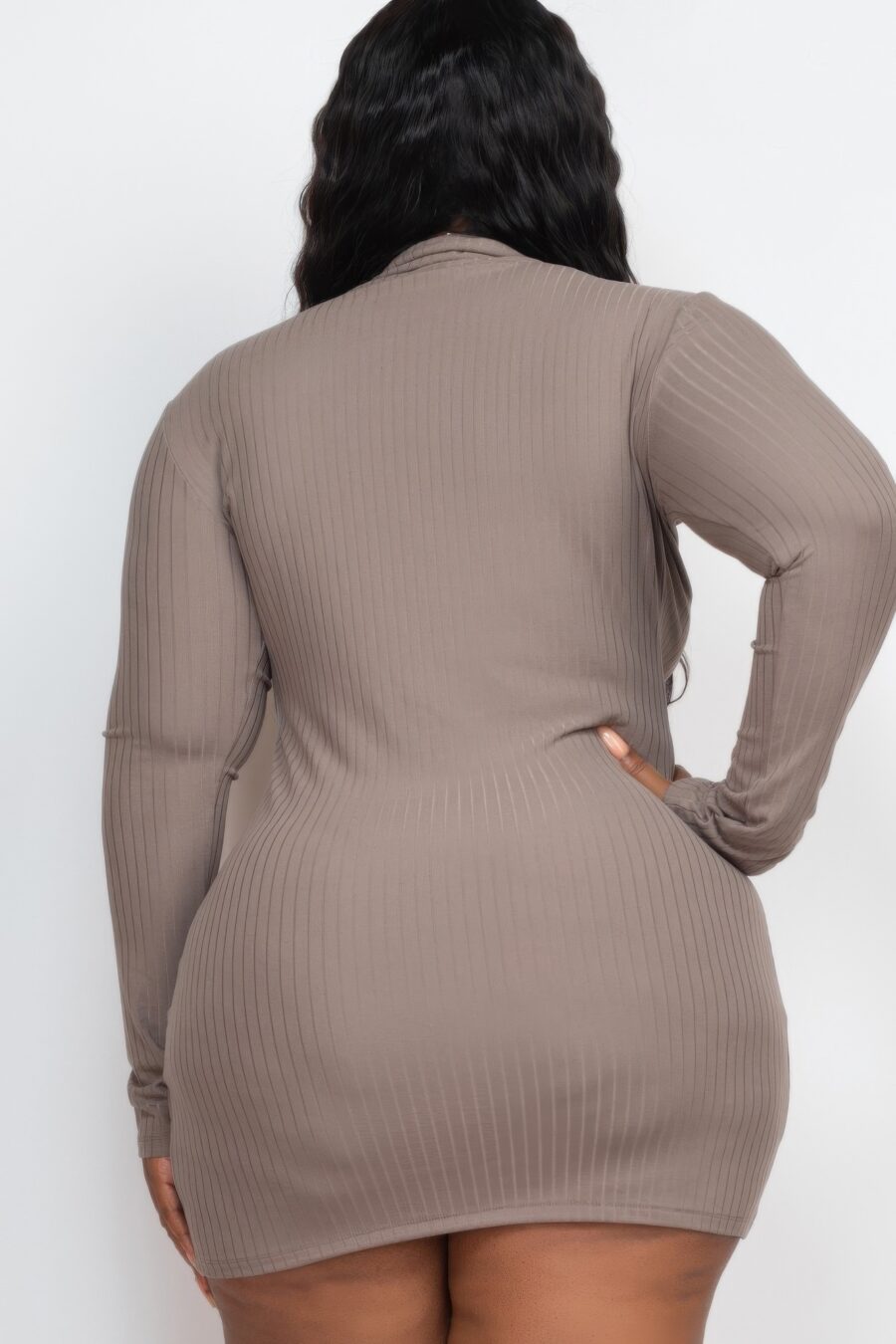 Plus size ribbed long sleeve mock neck mini bodycon dress