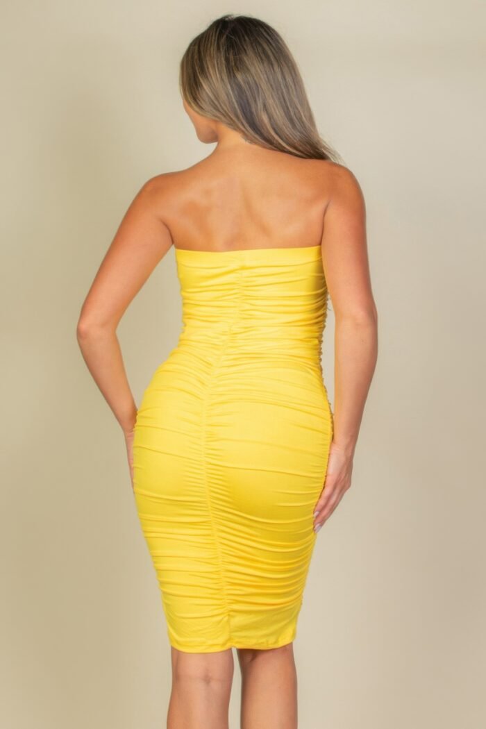 4-way ruched tube midi dress