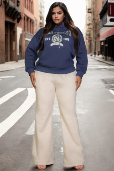 Plus size graphic kangaroo pocket drawstring hoodie with Eastcoast logo in black, navy, red, and white colors