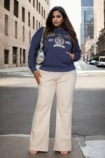 Plus size graphic kangaroo pocket drawstring hoodie with Eastcoast logo in black, navy, red, and white colors
