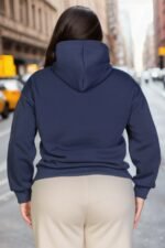 Plus size graphic kangaroo pocket drawstring hoodie with Eastcoast logo in black, navy, red, and white colors