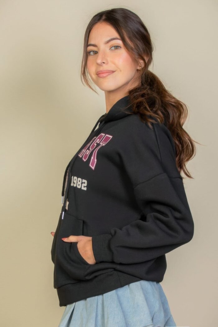 Graphic kangaroo pocket drawstring hoodie