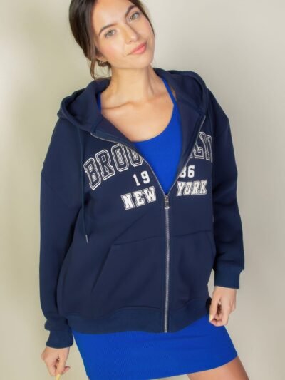 Graphic Drop Shoulder Zipper Up Hoodie