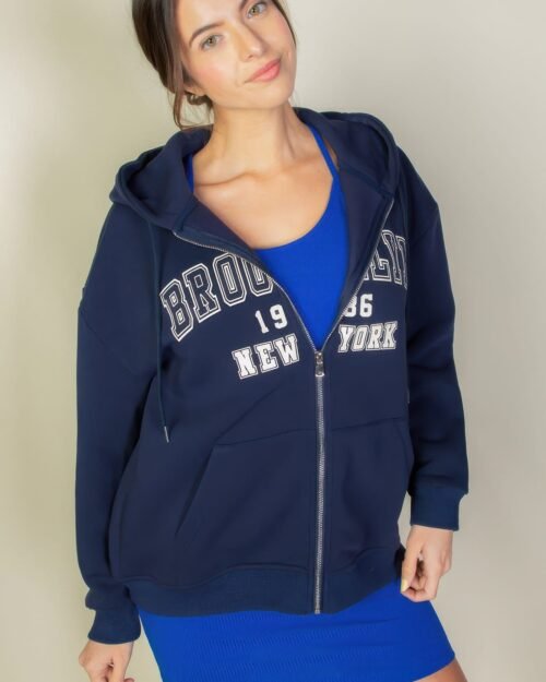 Graphic Drop Shoulder Zipper Up Hoodie