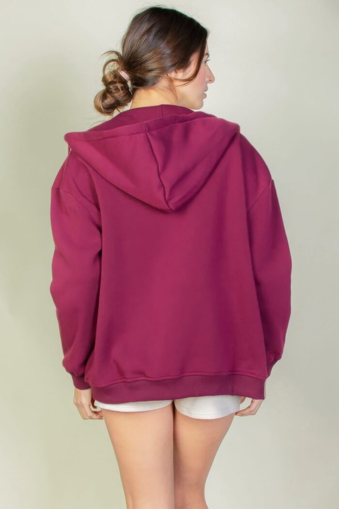 Graphic drop shoulder zipper up hoodie