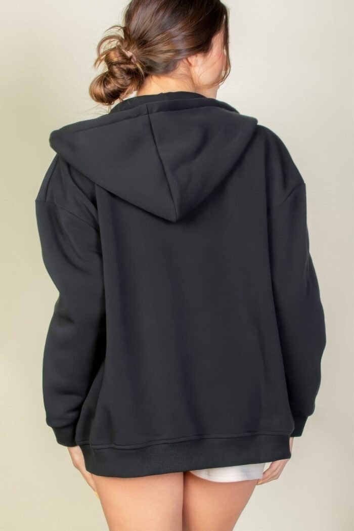 Graphic drop shoulder zipper up hoodie