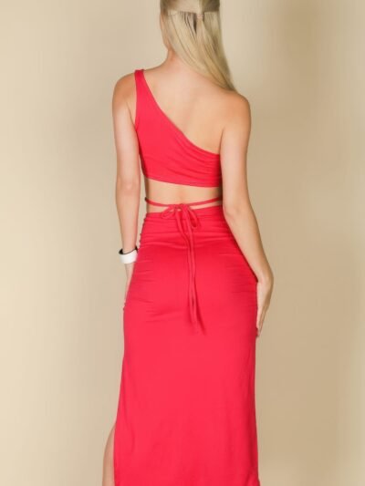 Sexy Solid Color One Shoulder Crop Top & Drawstring Ruched Crisscross Tie Ba... Sexy Solid Color One Shoulder Crop Top & Drawstring Ruched Crisscross Tie Ba…