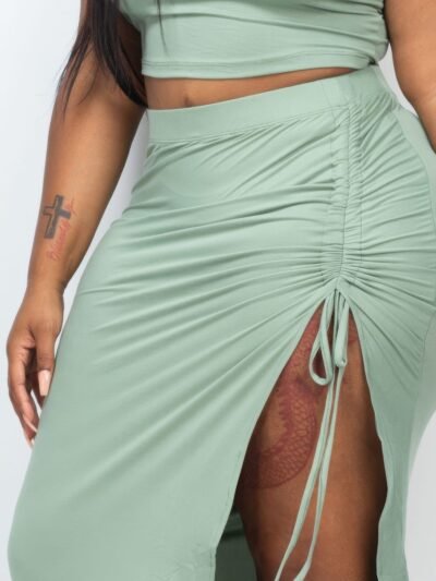 Plus Size Cami Crop Top & Ruched Side Split Hem Midi Skirt Set Plus Size Cami Crop Top & Ruched Side Split Hem Midi Skirt Set