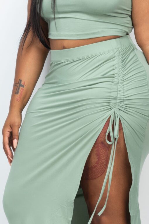 Plus Size Cami Crop Top & Ruched Side Split Hem Midi Skirt Set - Image 4