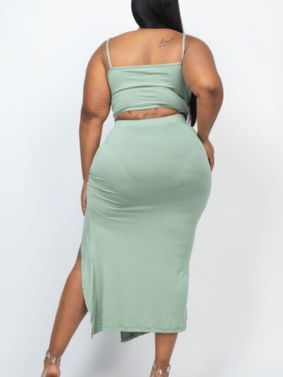Plus Size Cami Crop Top & Ruched Side Split Hem Midi Skirt Set Plus Size Cami Crop Top & Ruched Side Split Hem Midi Skirt Set
