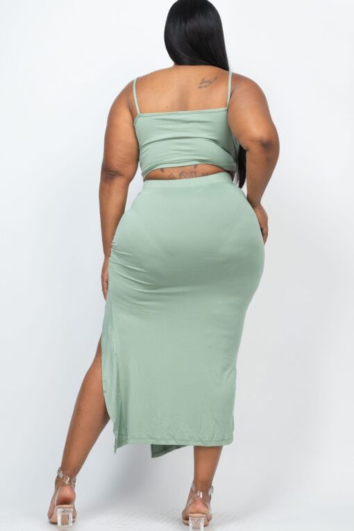 Plus Size Cami Crop Top & Ruched Side Split Hem Midi Skirt Set - Image 5