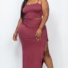 Plus Size Cami Crop Top & Ruched Side Split Hem Midi Skirt Set