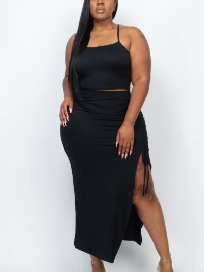 Plus Size Cami Crop Top & Ruched Side Split Hem Midi Skirt Set Plus Size Cami Crop Top & Ruched Side Split Hem Midi Skirt Set