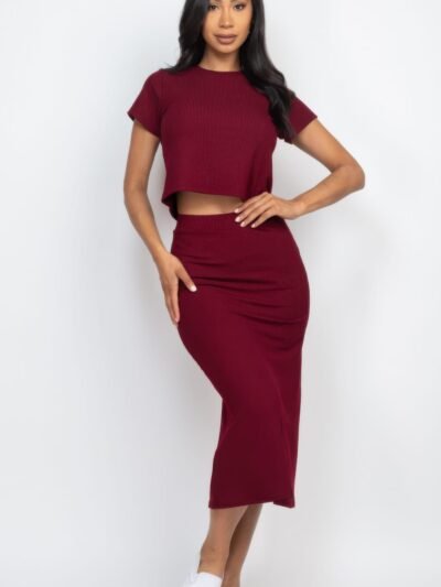 Ribbed Midi Skirt and Top Set | High-stretch Rib Knit Fabric