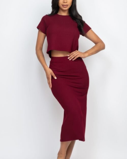 Ribbed Midi Skirt and Top Set | High-stretch Rib Knit Fabric