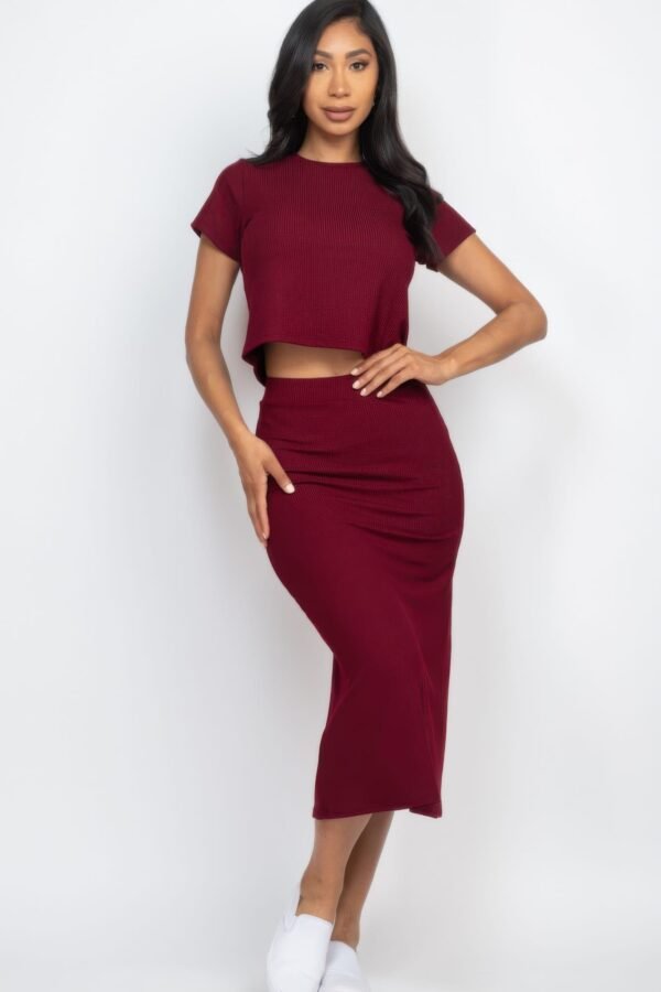 Ribbed Midi Skirt and Top Set | High-stretch Rib Knit Fabric