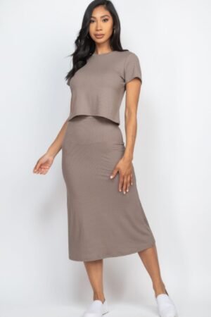 Ribbed Midi Skirt and Top Set | High-stretch Rib Knit Fabric