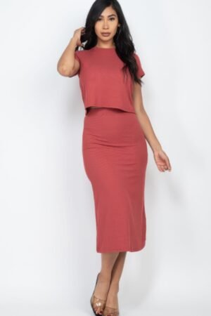 Ribbed Midi Skirt and Top Set | High-stretch Rib Knit Fabric