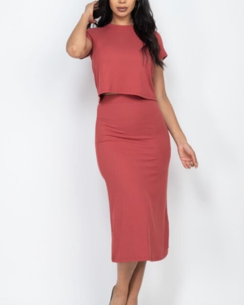 ribbed midi skirt and top set | high-stretch rib knit fabric
