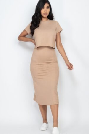 Ribbed Midi Skirt and Top Set | High-stretch Rib Knit Fabric