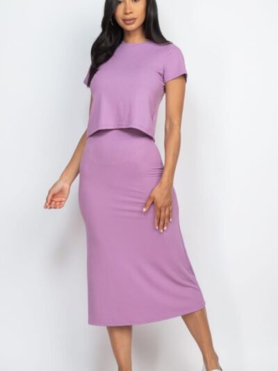 Short Sleeve Ribbed Top & Midi Skirt Se Short Sleeve Ribbed Top & Midi Skirt Se