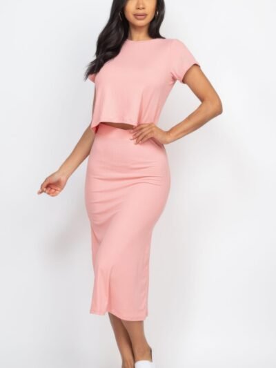 Short Sleeve Ribbed Top & Midi Skirt Se Short Sleeve Ribbed Top & Midi Skirt Se