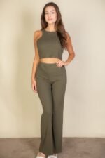 Ribbed Cropped Top And Bootcut Pants Sets - Image 7