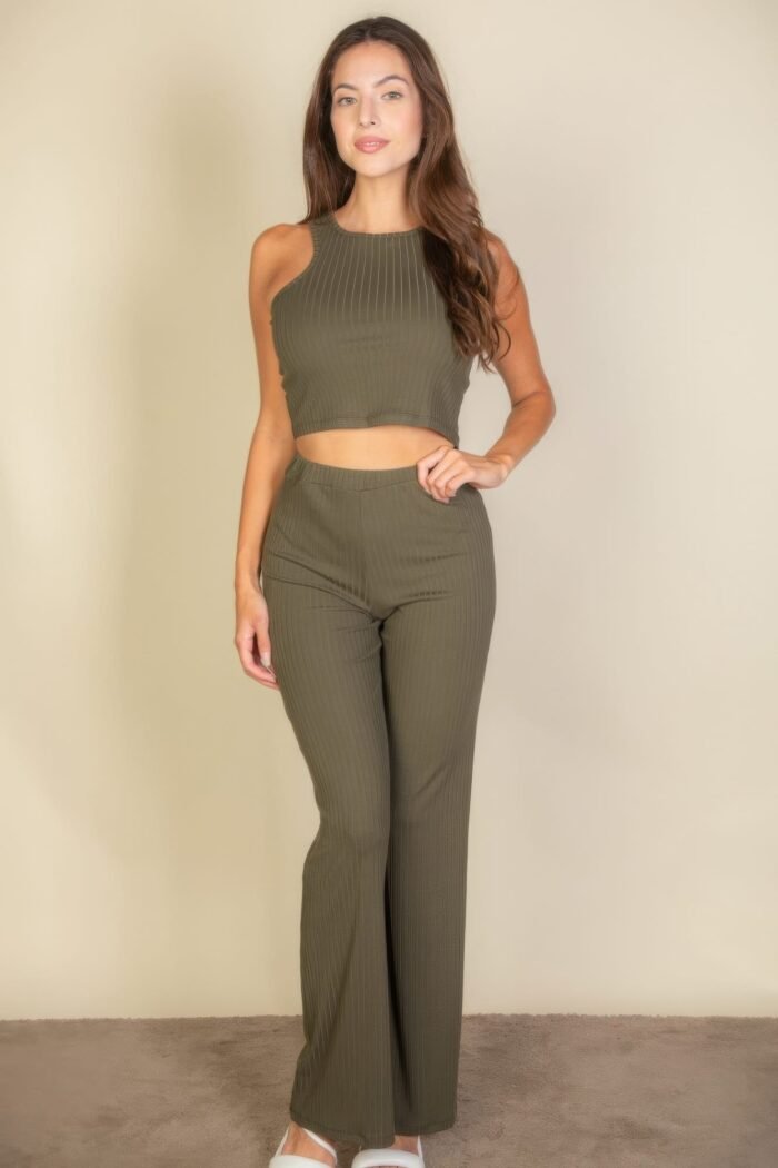 Ribbed cropped top and bootcut pants sets - image 7