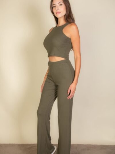 Ribbed Cropped Top And Bootcut Pants Sets Ribbed Cropped Top And Bootcut Pants Sets