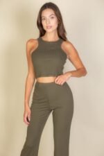 Ribbed Cropped Top And Bootcut Pants Sets - Image 10