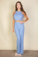 Ribbed Cropped Top And Bootcut Pants Sets - Image 11