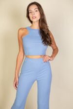 Ribbed Cropped Top And Bootcut Pants Sets - Image 13