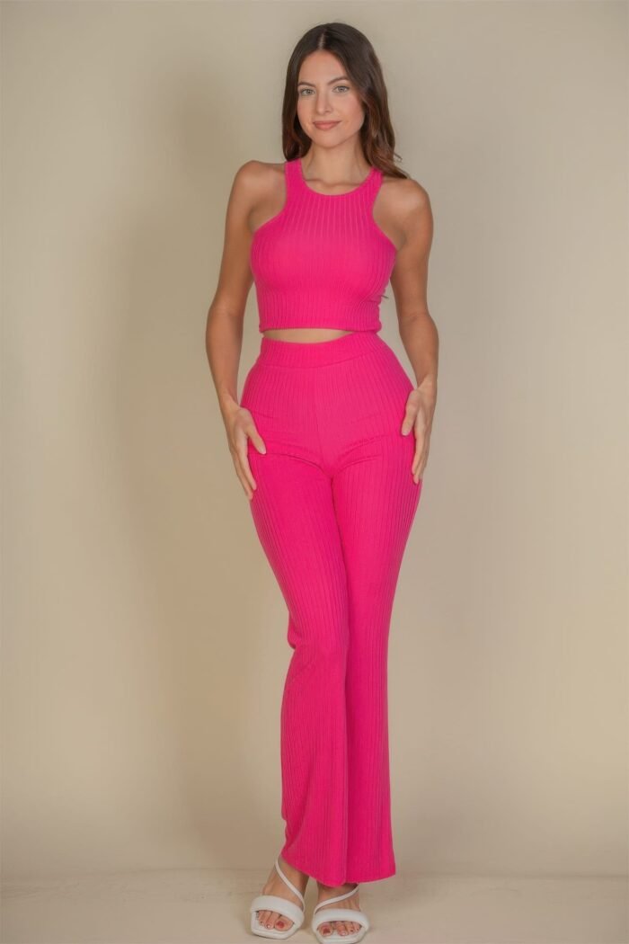 Ribbed cropped top and bootcut pants sets - image 19