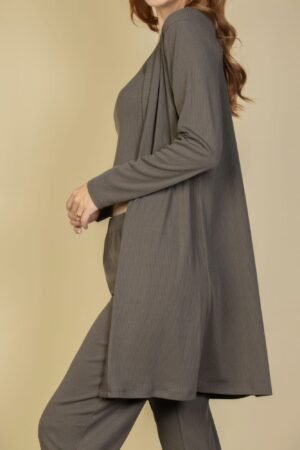 Flat Back Rib 3 Pieces Cami Top With Pants And Long Cardigan Set Flat Back Rib 3 Pieces Cami Top With Pants And Long Cardigan Set