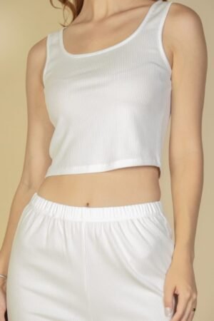 Flat Back Rib 3 Pieces Cami Top With Pants And Long Cardigan Set Flat Back Rib 3 Pieces Cami Top With Pants And Long Cardigan Set