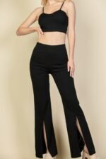 Bustier Crop Top & Front Slit Wide Leg Pants - Image 4