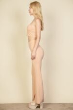 Bustier Crop Top & Front Slit Wide Leg Pants - Image 9