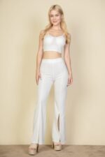 Bustier Crop Top & Front Slit Wide Leg Pants - Image 12