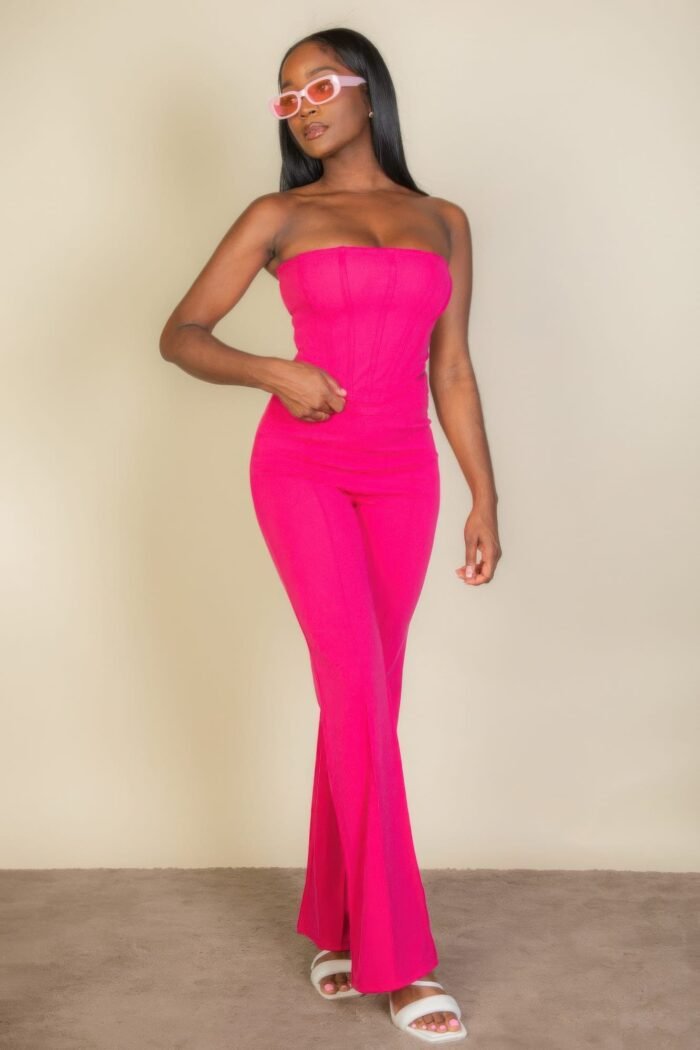 Strapless corset top & flare pants set