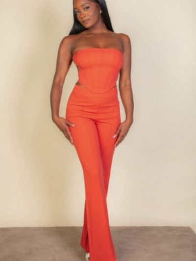 Strapless Corset Top & Flare Pants Set