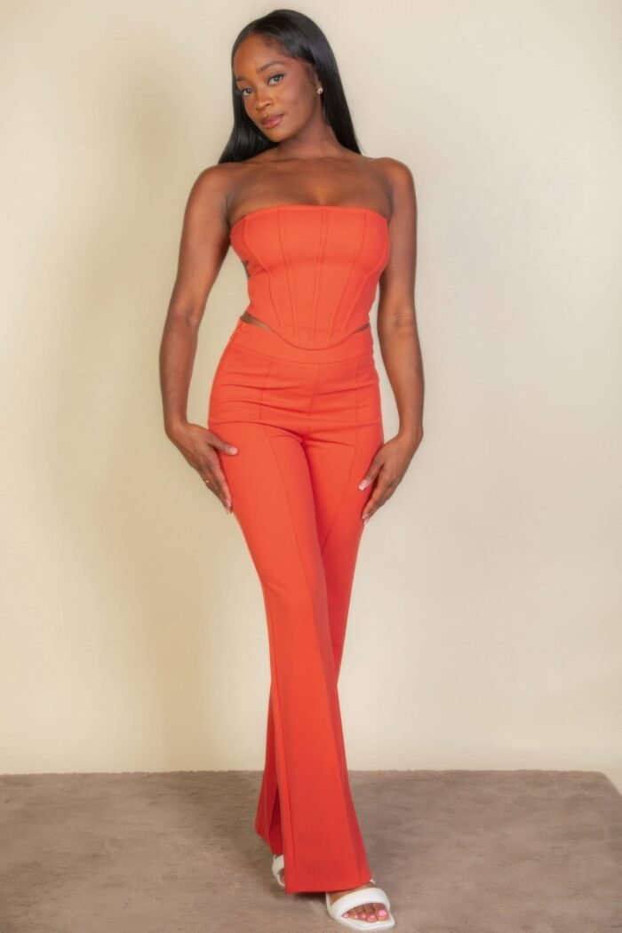 Strapless corset top & flare pants set