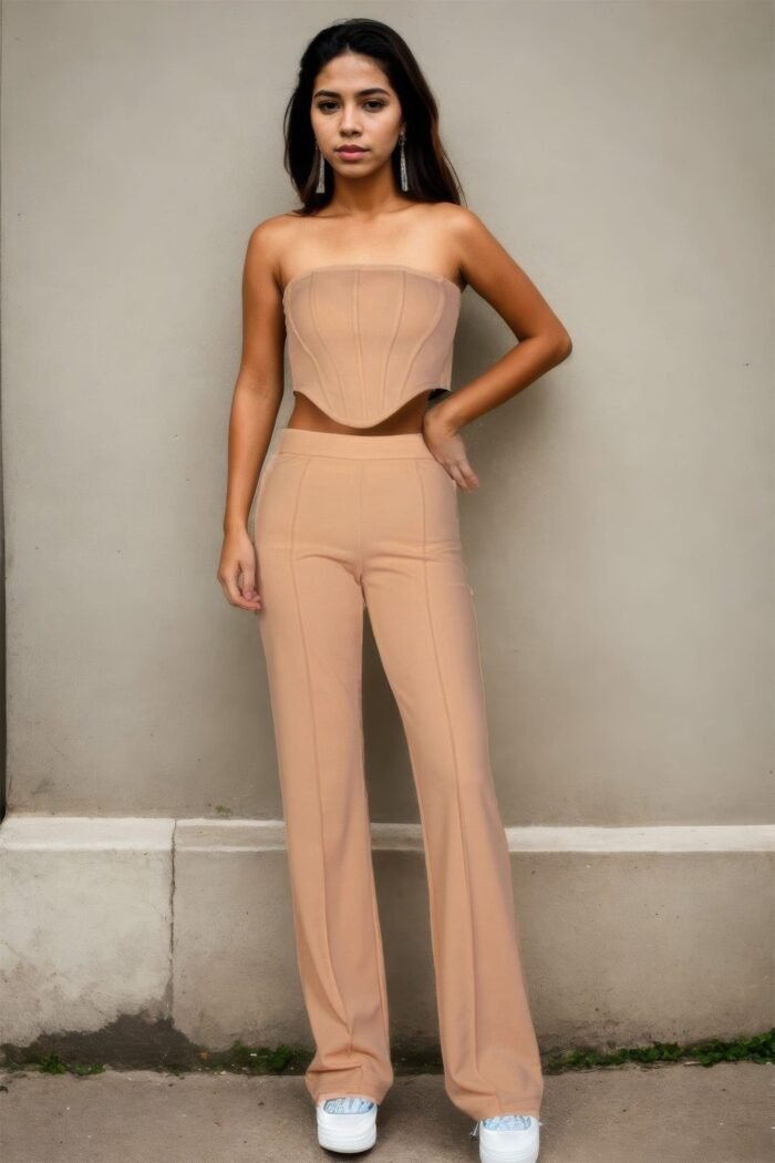 Strapless corset top & flare pants set