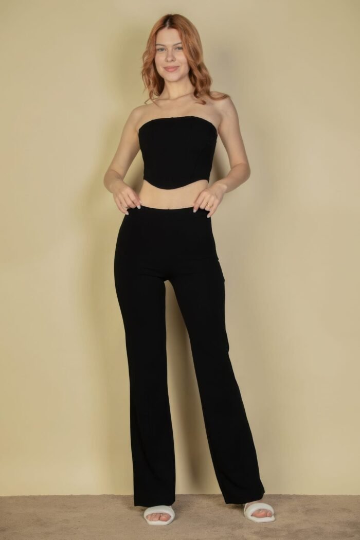 Strapless corset top & flare pants set