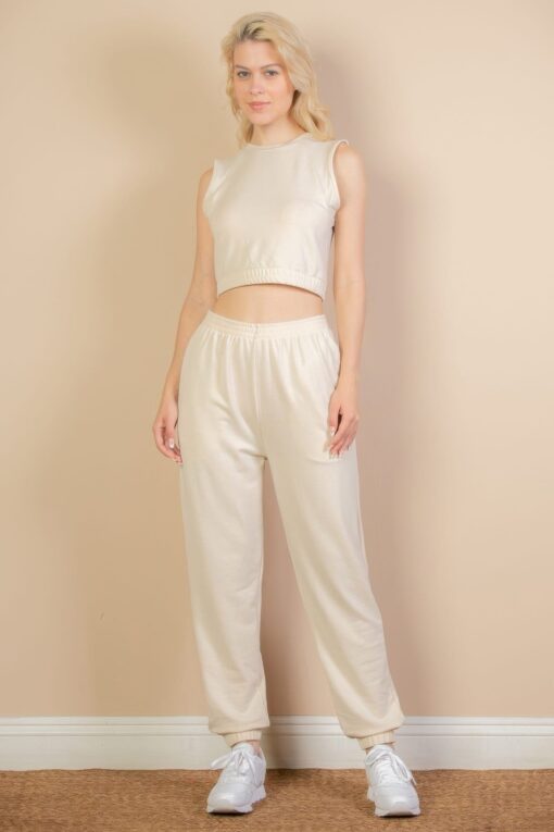 French Terry Elastic Waist Tank Top & Joggers Set - Image 7