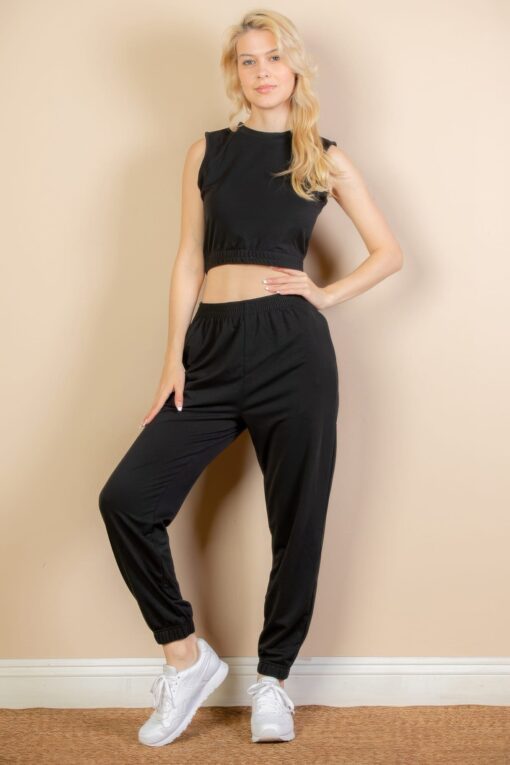 French Terry Elastic Waist Tank Top & Joggers Set - Image 12
