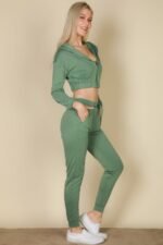 French Terry Cropped Cami With Zip-up Jacket And Joggers Set - Image 3