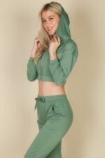 French Terry Cropped Cami With Zip-up Jacket And Joggers Set - Image 4
