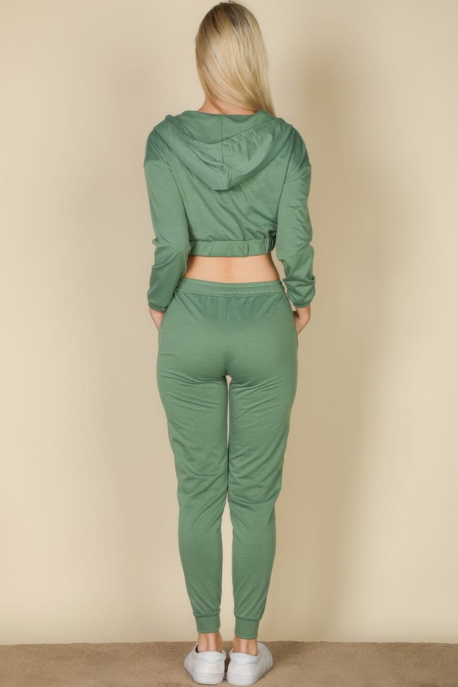 French terry cropped cami with zip-up jacket and joggers set