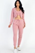 French Terry Cropped Cami With Zip-up Jacket And Joggers Set - Image 6