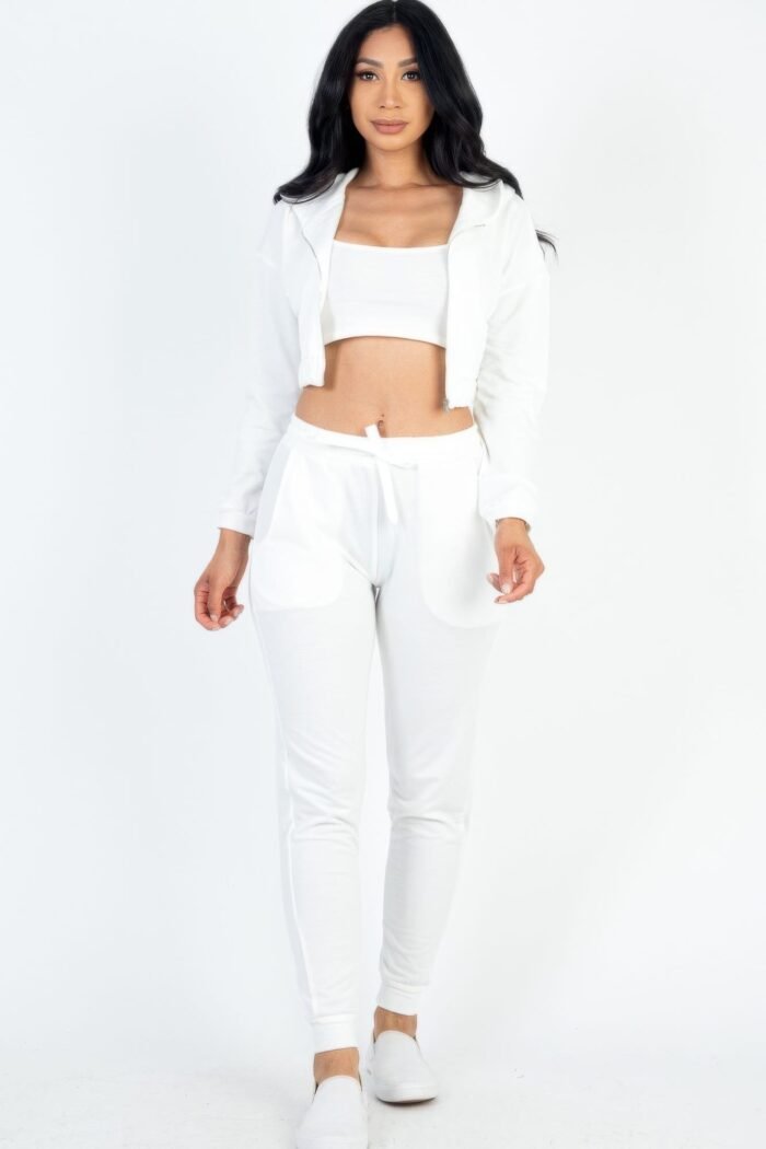 French terry cropped cami with zip-up jacket and joggers set - image 8